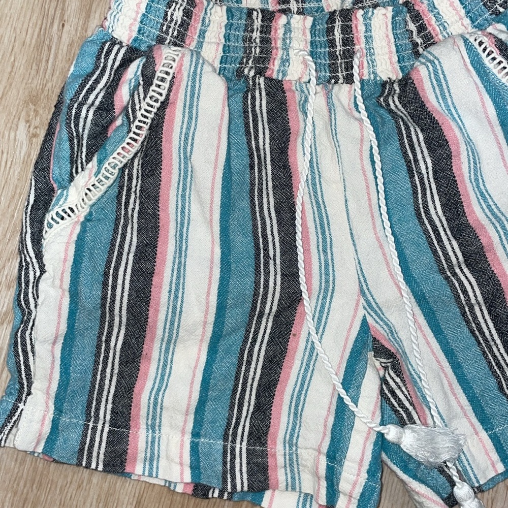 Briggs Shorts Womens XSmall Green Pink Pull On Linen Blend Striped - Picture 3 of 7